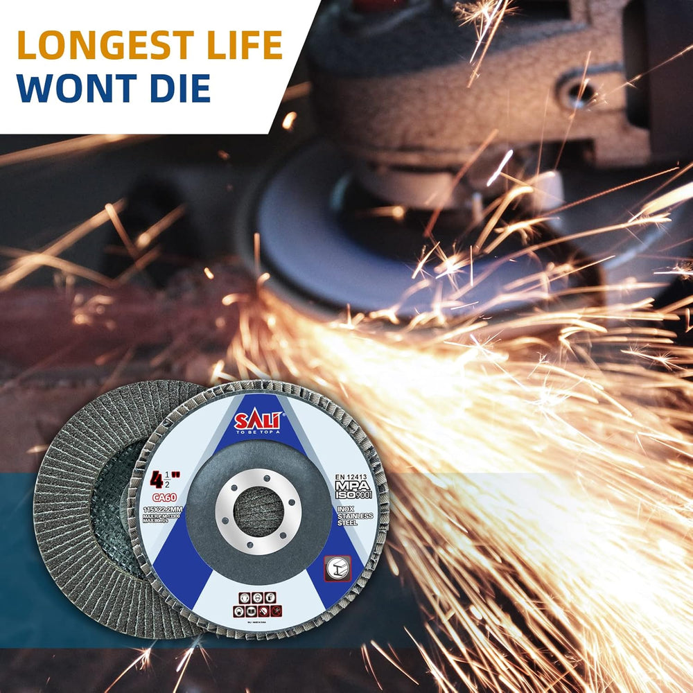Sali 100 Pack Flap Disc 60 Grit 4.5" x 7/8-Inch Sanding Disc Bevel Type ...