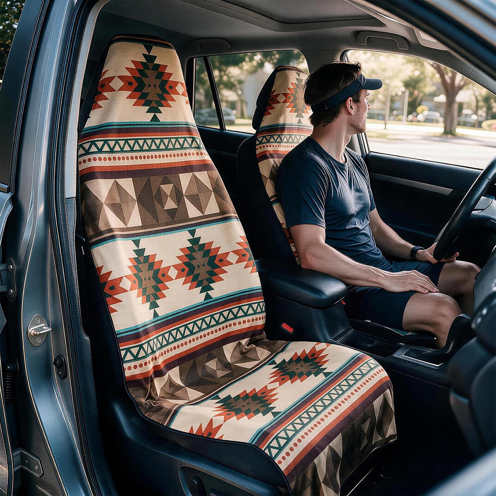 Chenille Car Seat Cover Towel, 2-Pack, Southwest Beige