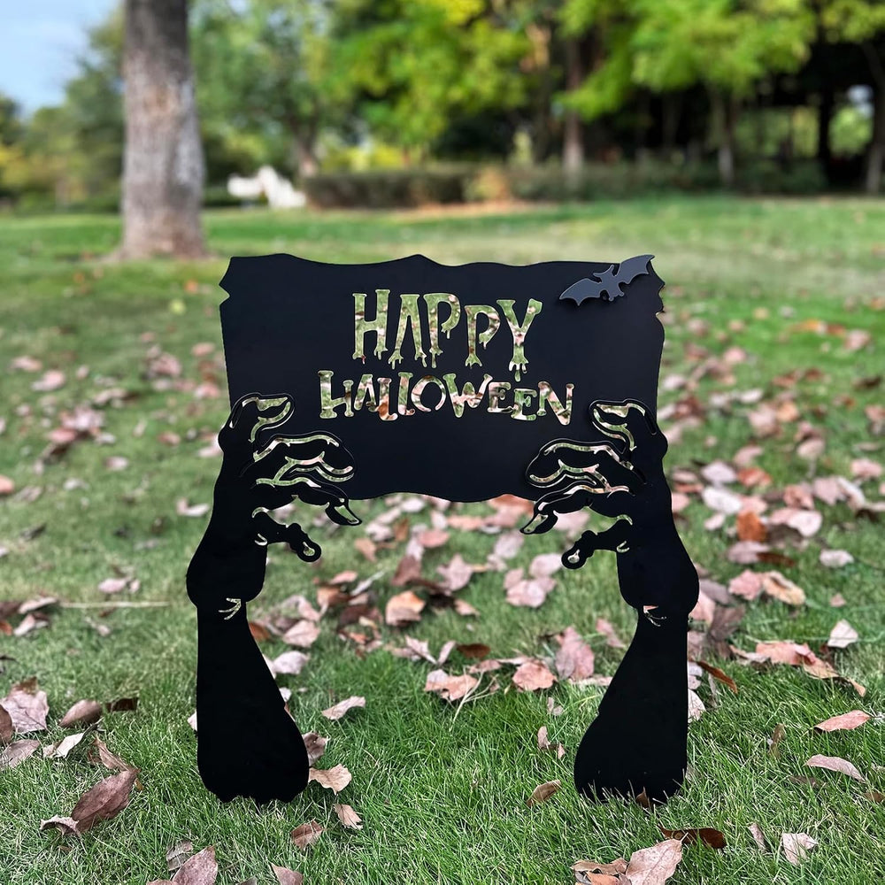 Metal Hand Happy Halloween Garden Stakes๏ผDecorative Scary Yard Stakes