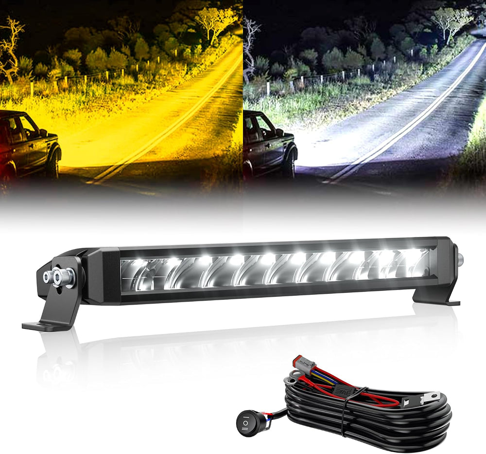 White Amber LED Light Bar 12 Inch Slim with Harness for Truck