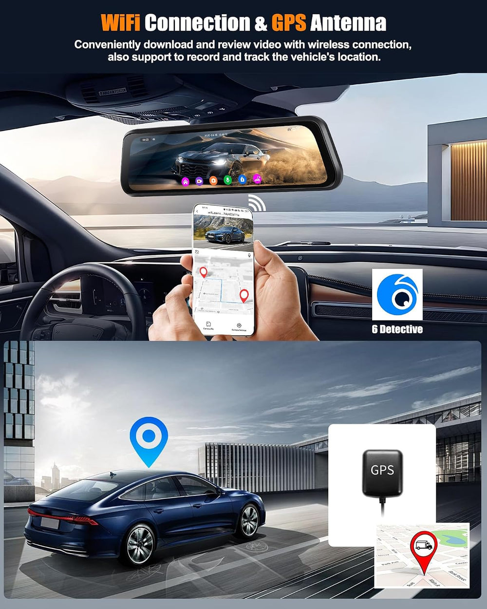 CAMECHO 9.66" 4K Mirror Dash Cam with ADAS, BSD and LCA, Rear View Mirro...