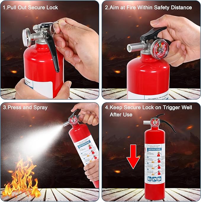 2 Pack ABC Dry Chemical Fire Extinguishers, 2.5 lb 1A:10B:C Rating