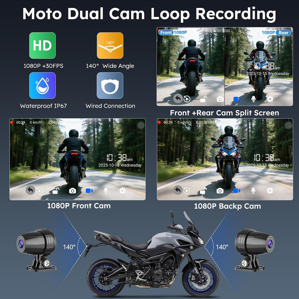 Carpuride W702 Plus 7" Motorcycle CarPlay Android Auto Android 14 Dash Cam