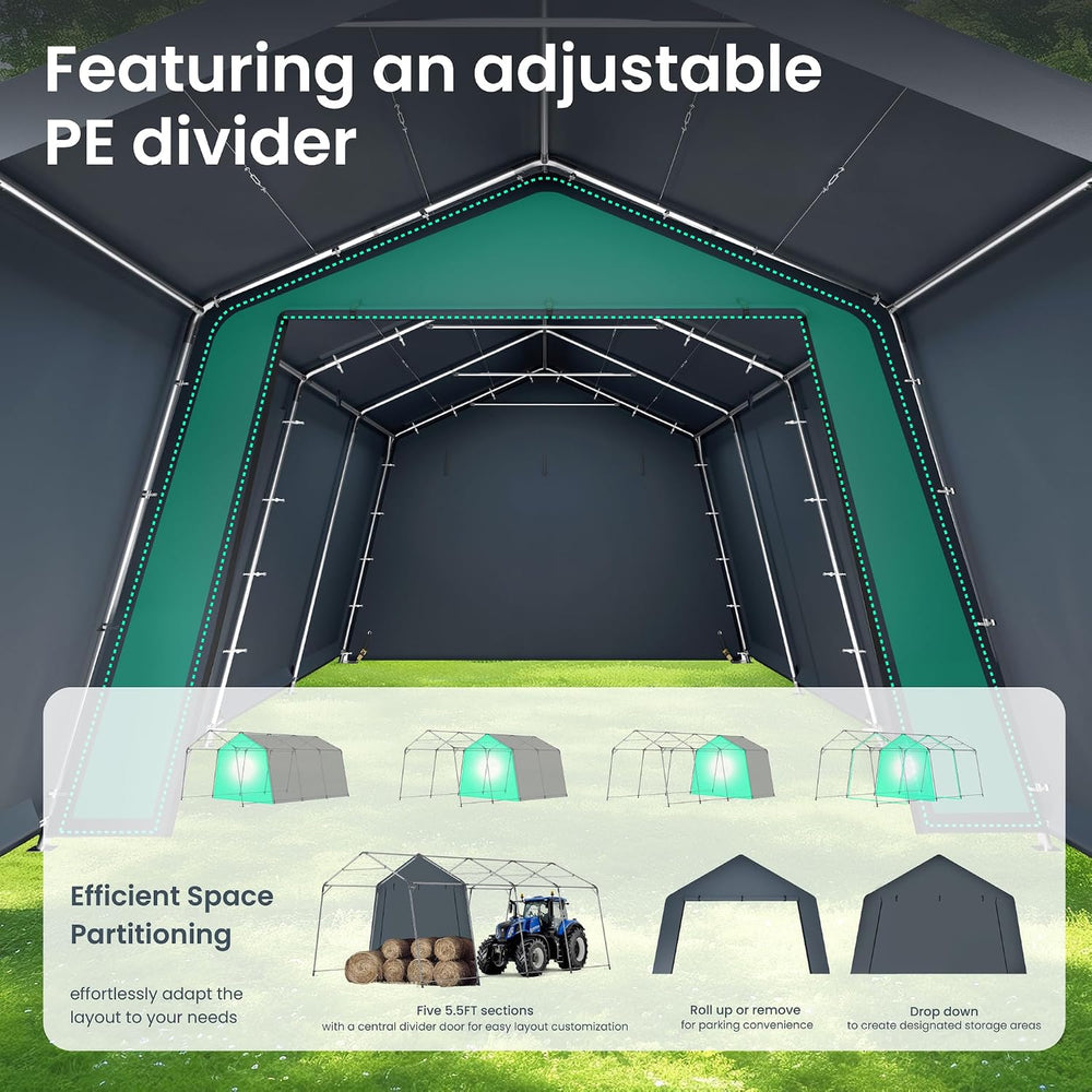 PHI VILLA Portable Garage,13x22ft Storage Tents Car Sheds Carport Canopy