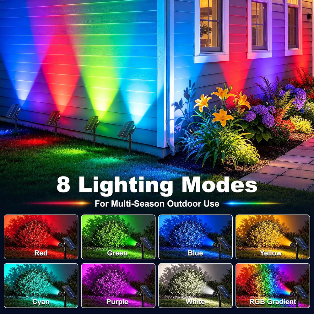 Solar Spot Lights Outdoor Waterproof,8 Modes RGB Halloween Spotlights 6Pack