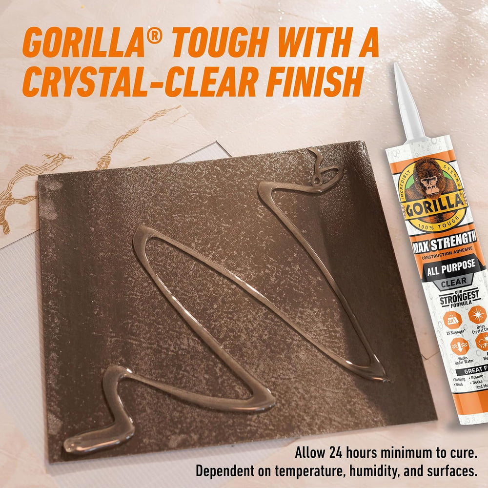 Gorilla Max Strength Construction Adhesive, Clear Glue, 9 Ounce Cartridge (Pa...