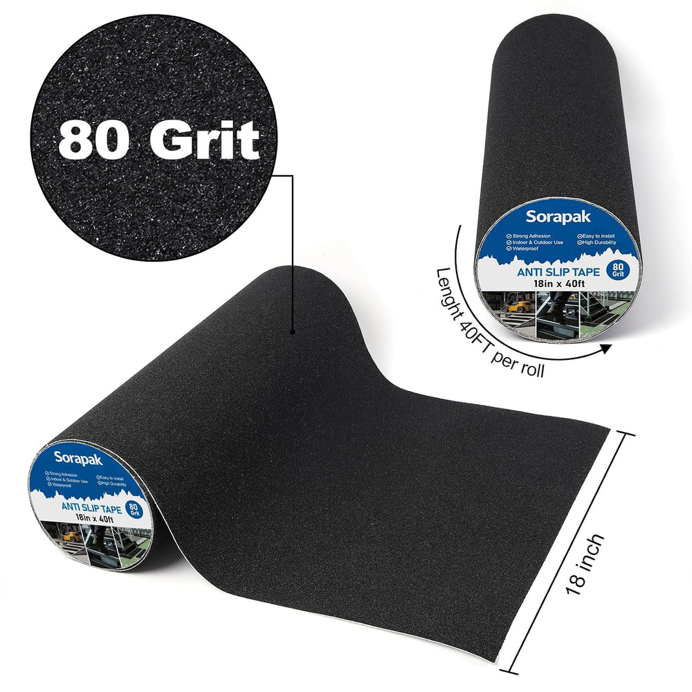 Extra Wide 18in x 40ft Black Anti Slip Tape, 80 Grit Waterproof Non Skid Grip...