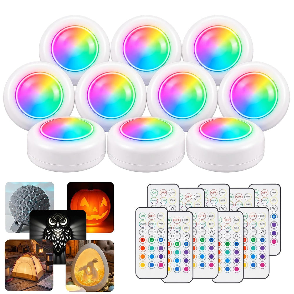 10 Pack Remote Controlled 16-Color RGBW Puck Lights for Bambu Lab KC007
