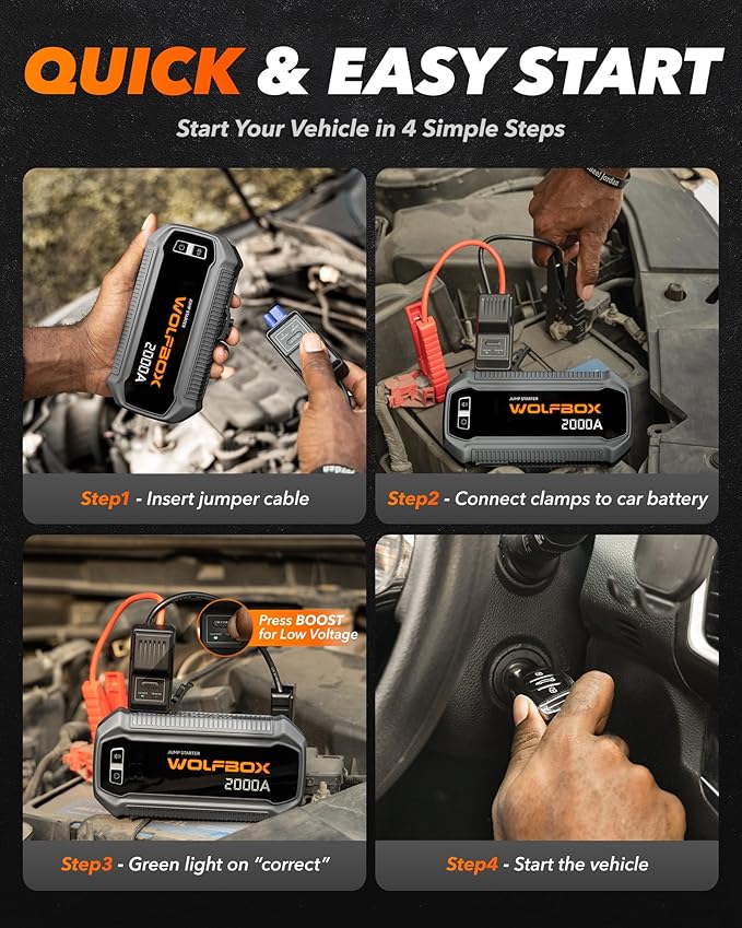WOLFBOX 2000A Jump Starter, 12000mAh Battery Jumper Starter Portable