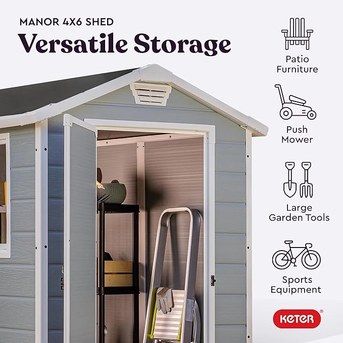 Keter Manor 4x6 Resin Outdoor Storage Shed Kit-Perfect to Store Patio Furniture