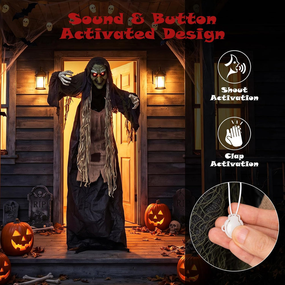Tangkula 5.3 FT Halloween Animatronics Standing Hunchback Witch Decorations