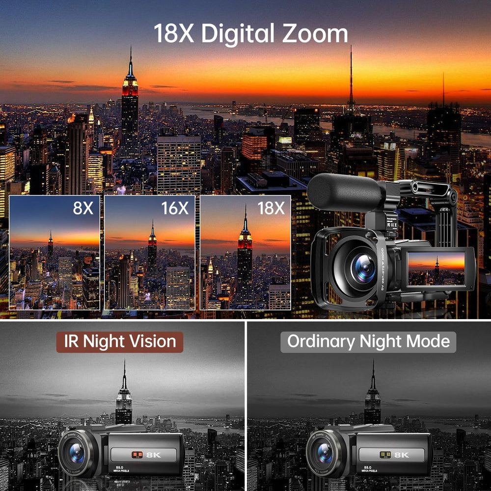 FlyFrost 8K Video Camera 88MP UHD WiFi Vlogging Cameras for YouTube 18X Digit...
