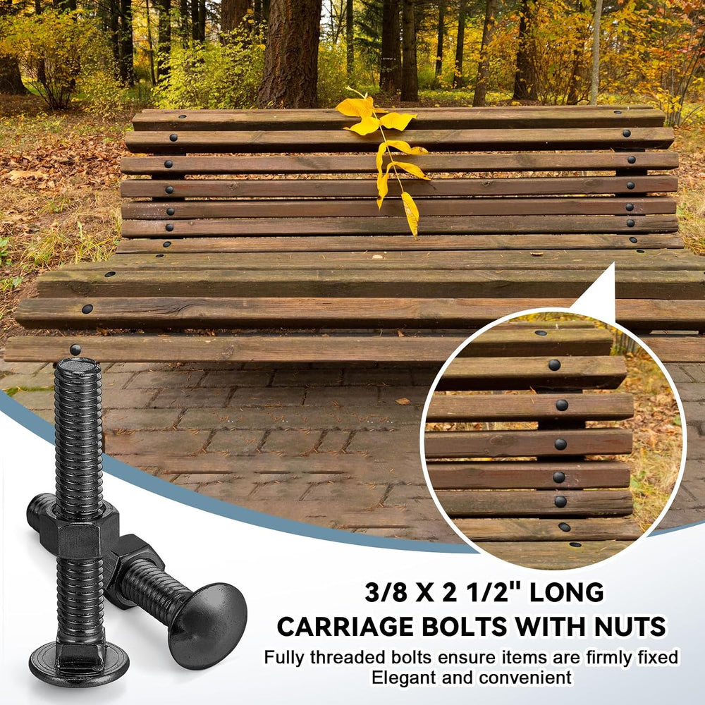 Yaocom 50 Pack Carriage Bolts with Nuts 3/8 x 3-1/2 Inch, Black