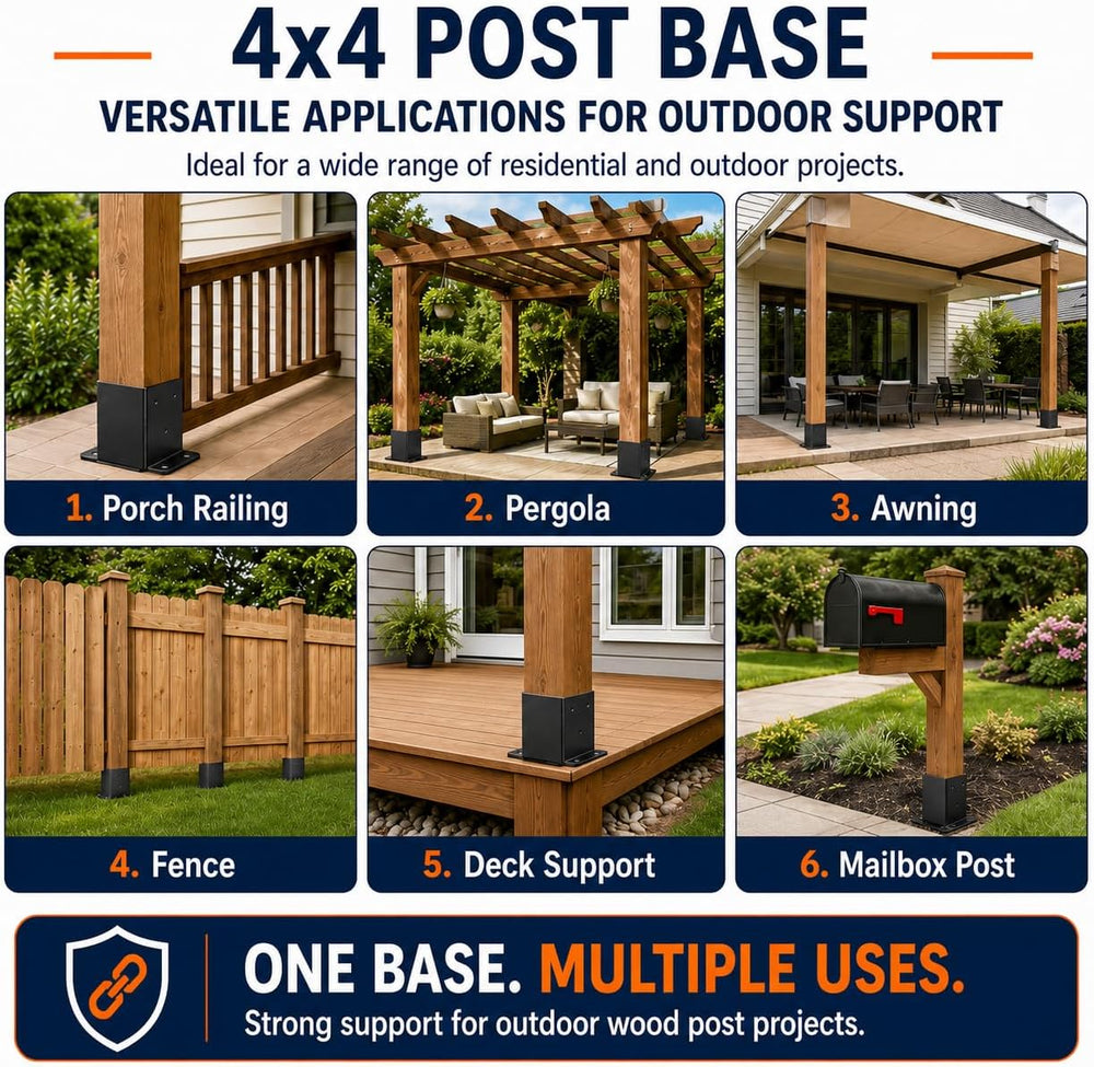 4x4 Post Base, 4x4 Post Bracket 4Pcs, Inner Size 3.6x3.6 inch Fence Post Anch...