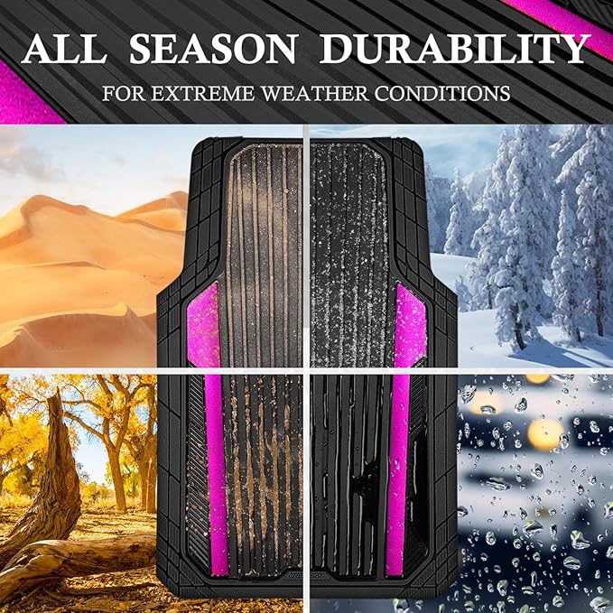CAR PASS Heavy Duty Rubber Car Mats Metallic, Aluminum Film All Weather Floor...