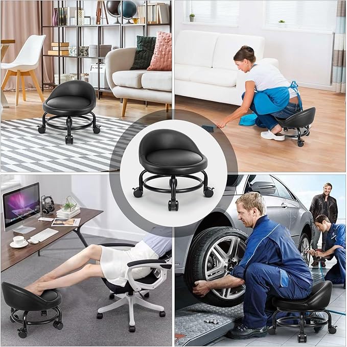 Rolling Stool with Backrest Low Height Rolling Stools, Low Roller Stool Chair