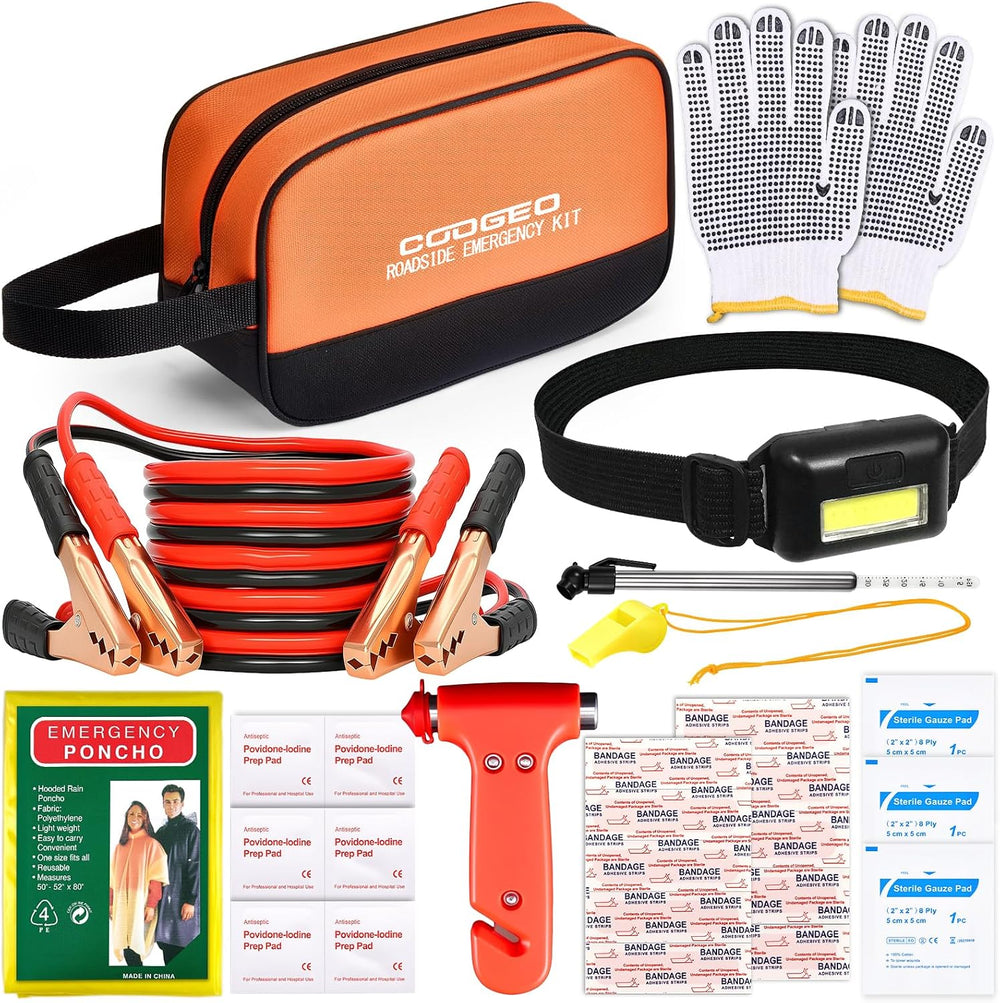 COOGEO Roadside Emergency Car Kit with Jumper Cables, Car Accessories for Men...
