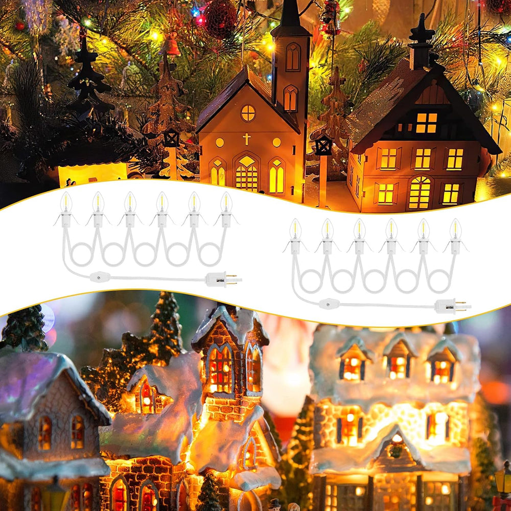 2Pack Accessory Cord with 12 LED Light Bulbs Christmas Village String Light 1...