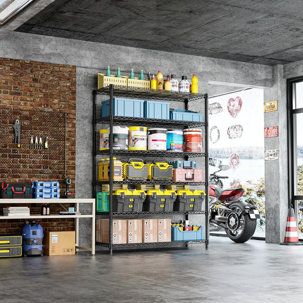 IZEUK 6 Tiers Garage Shelving Wide Storage Shelves Metal Shelves Heavy Duty