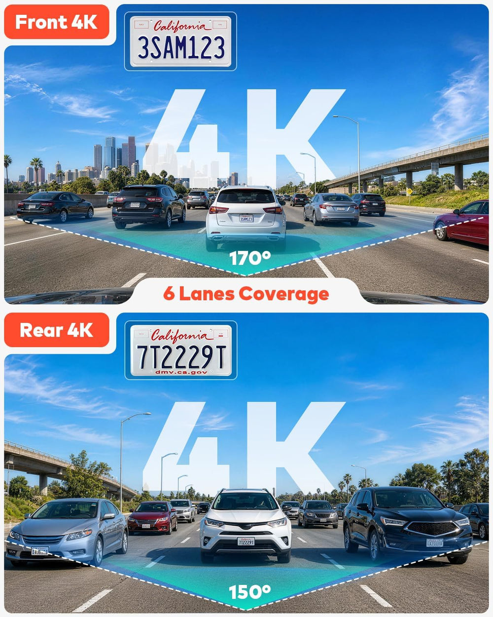 4K+4K Dash Cam Front and Rear, 2 HDR Night Vision, Free 128GB Card