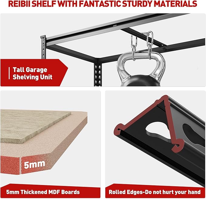 REIBII 2000LBS Garage Shelving Heavy Duty 72''H Storage Shelves 5 Tie...