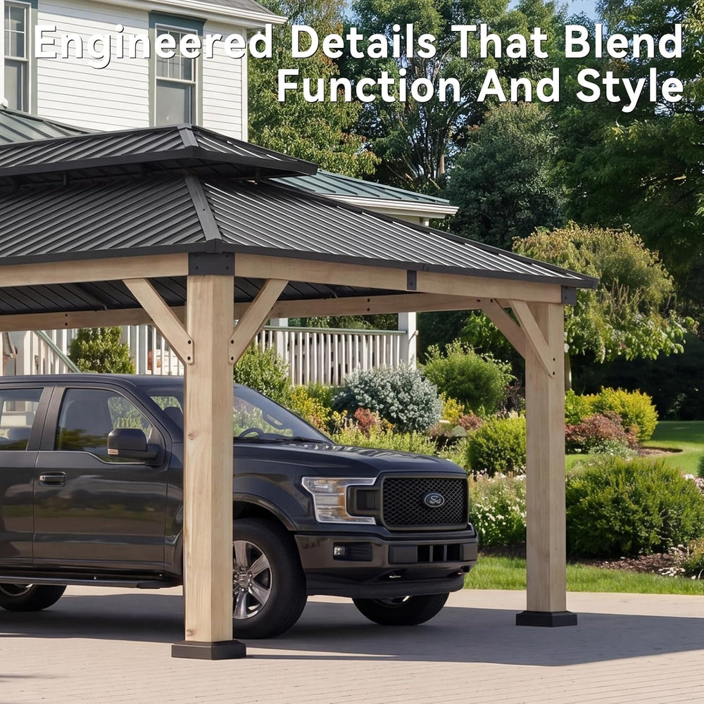 Aoxun 12x20 FT Heavy Duty Cedar Wood Carport, Double Galvanized Steel Roof