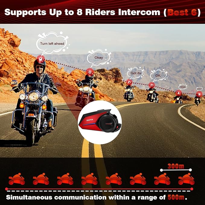 Motorcycle Helmet Headset Support 8 Riders Group Intercom Communication System