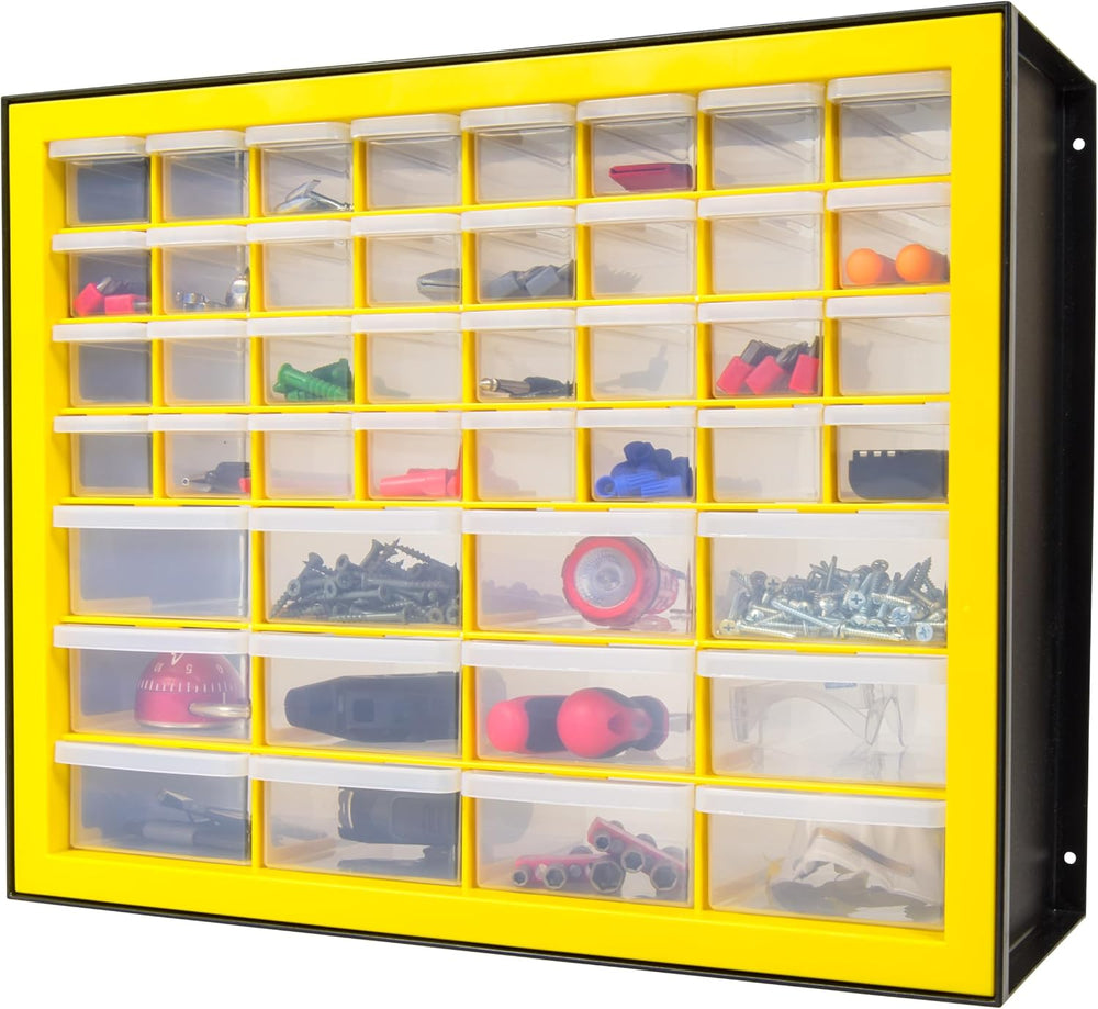 IRIS Plastic Hardware Storage Drawer, 44 Drawer Parts Cabinet - Yellow