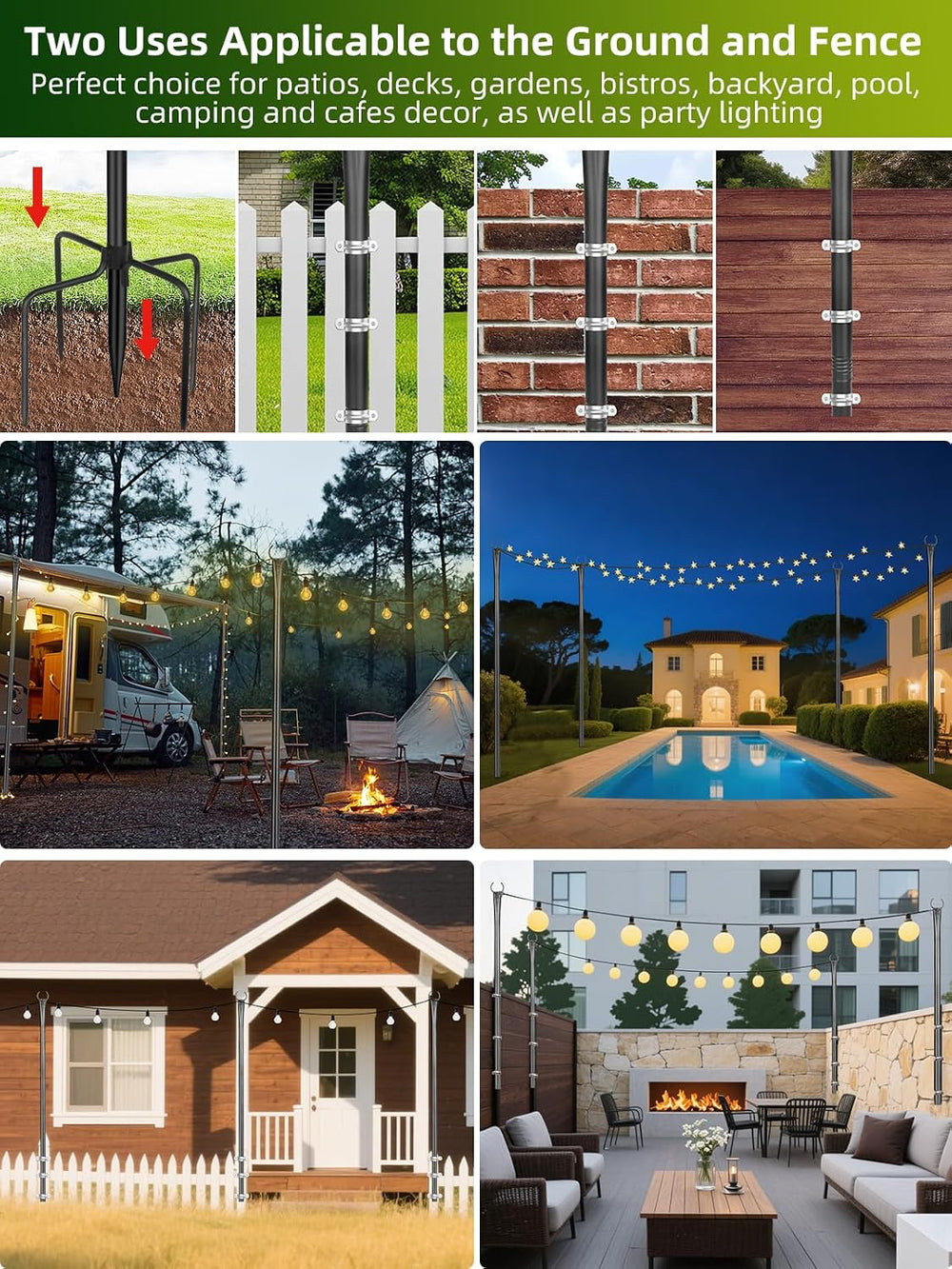 String Light Poles for Outside, 4 Pack 10 ft Adjustable Light Poles