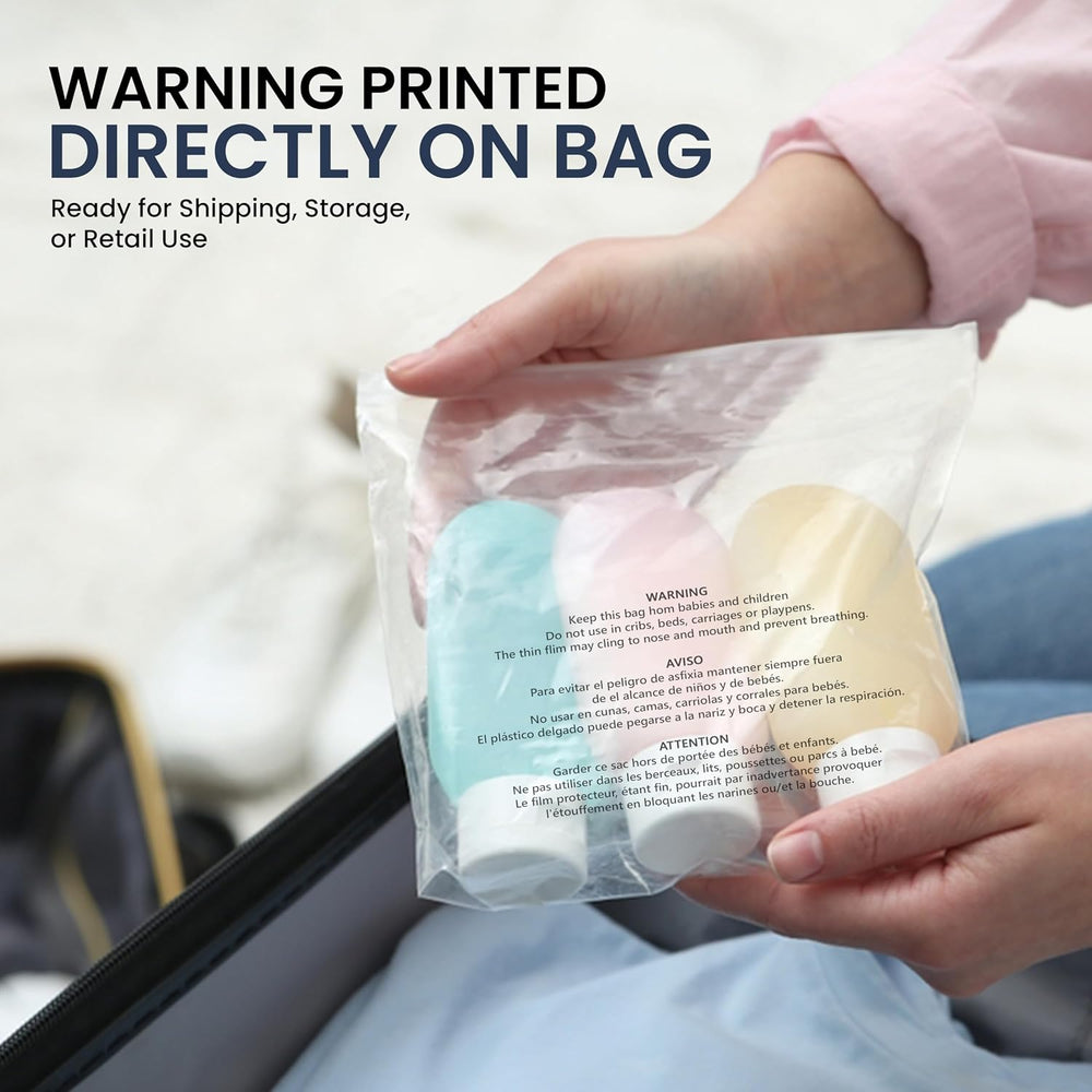 10x13 Inch Clear Poly Bags with Suffocation Warning (500 Count) โ Permanent S...
