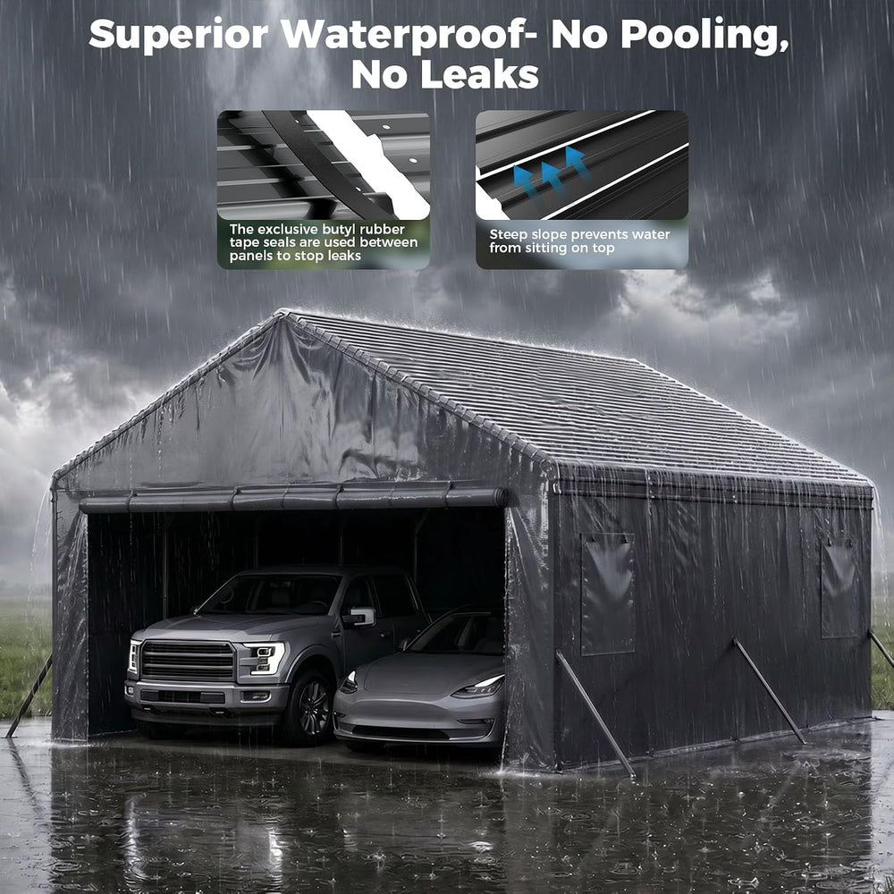 20x20FT Metal Carport with Removable Sidewalls & Mesh Windows