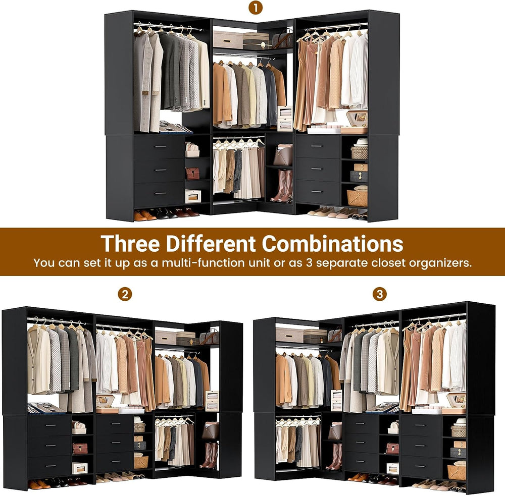 Aheaplus Closet System with 6 Drawers, 4 Hanging Rods & Corner Tower, Cor...