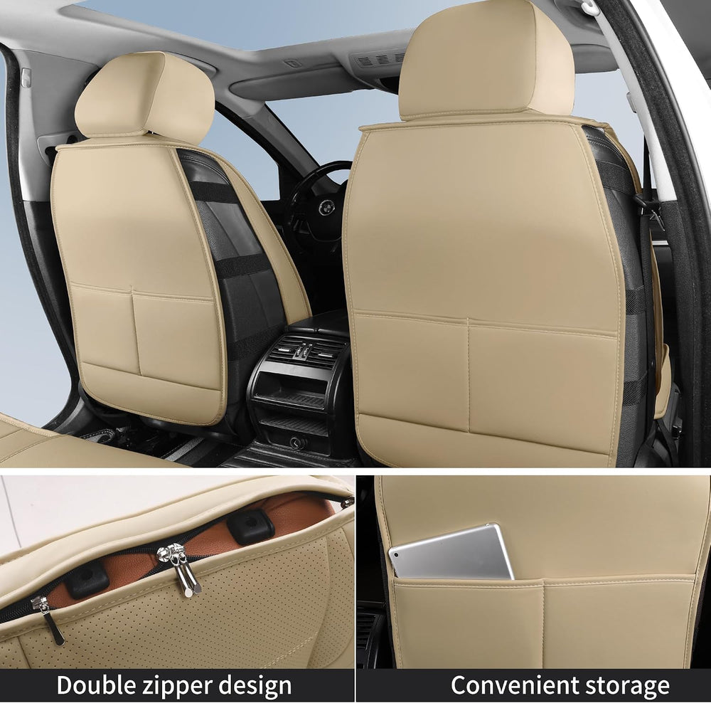 Nappa Leather Car Seat Covers Front Seats, Beige Car seat Protector, Waterpro...
