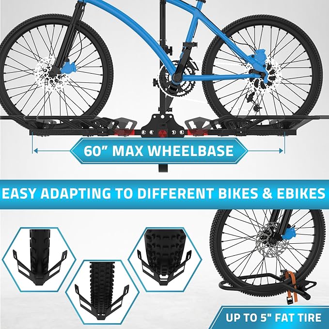 PAULINN Ebike Rack for Tow Hitch, Heavy Duty 2 Bike Folding Bicycle Car SUV