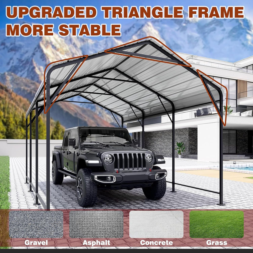 LEVELEVE 10x15 FT Heavy-Duty Metal Carport, Galvanized Steel Car Canopy with ...