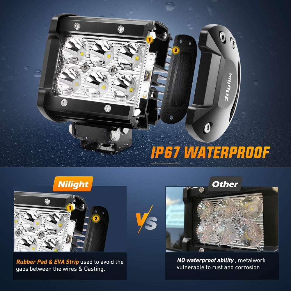 Nilight - NI 06A-18W LED Light Bar 8PCS 18W 1260lm Spot led pods Driving Fog ...