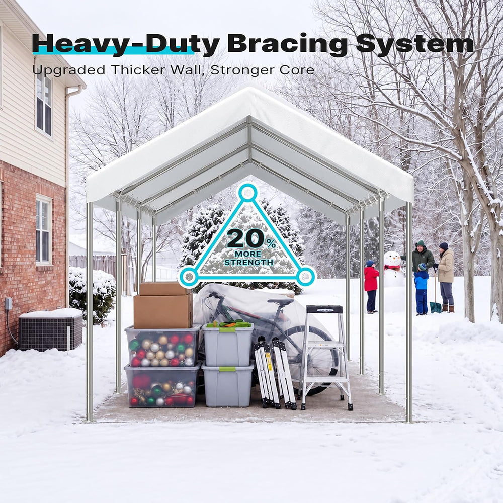 10x20 ft Heavy Duty Carport, Adjustable Height Car Canopy