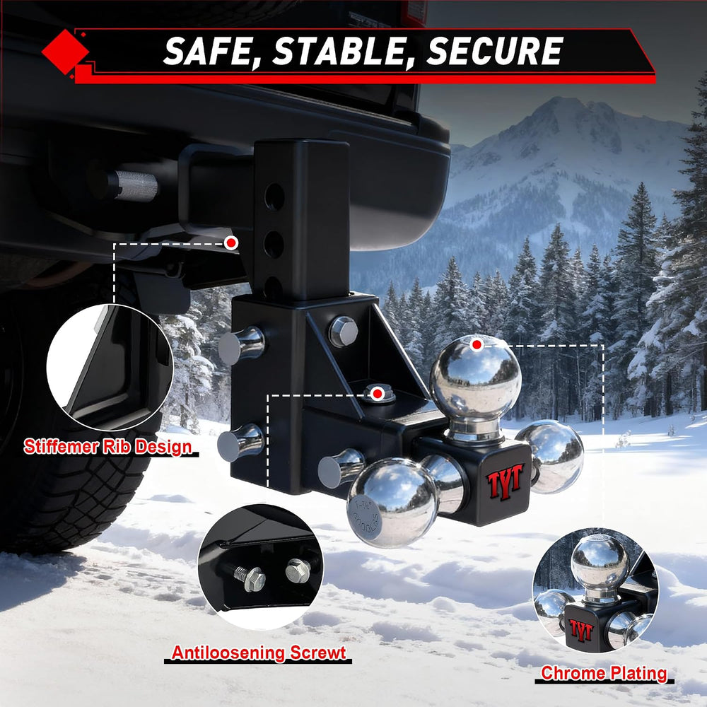 TYT Adjustable Tri-Ball Hitch Ball Mount for 2-Inch Receiver