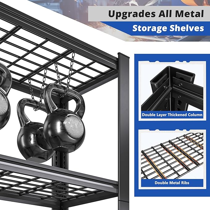 REIBII 3010LBS Storage Shelves 72" H Garage Shelving Heavy Duty Metal Sh...
