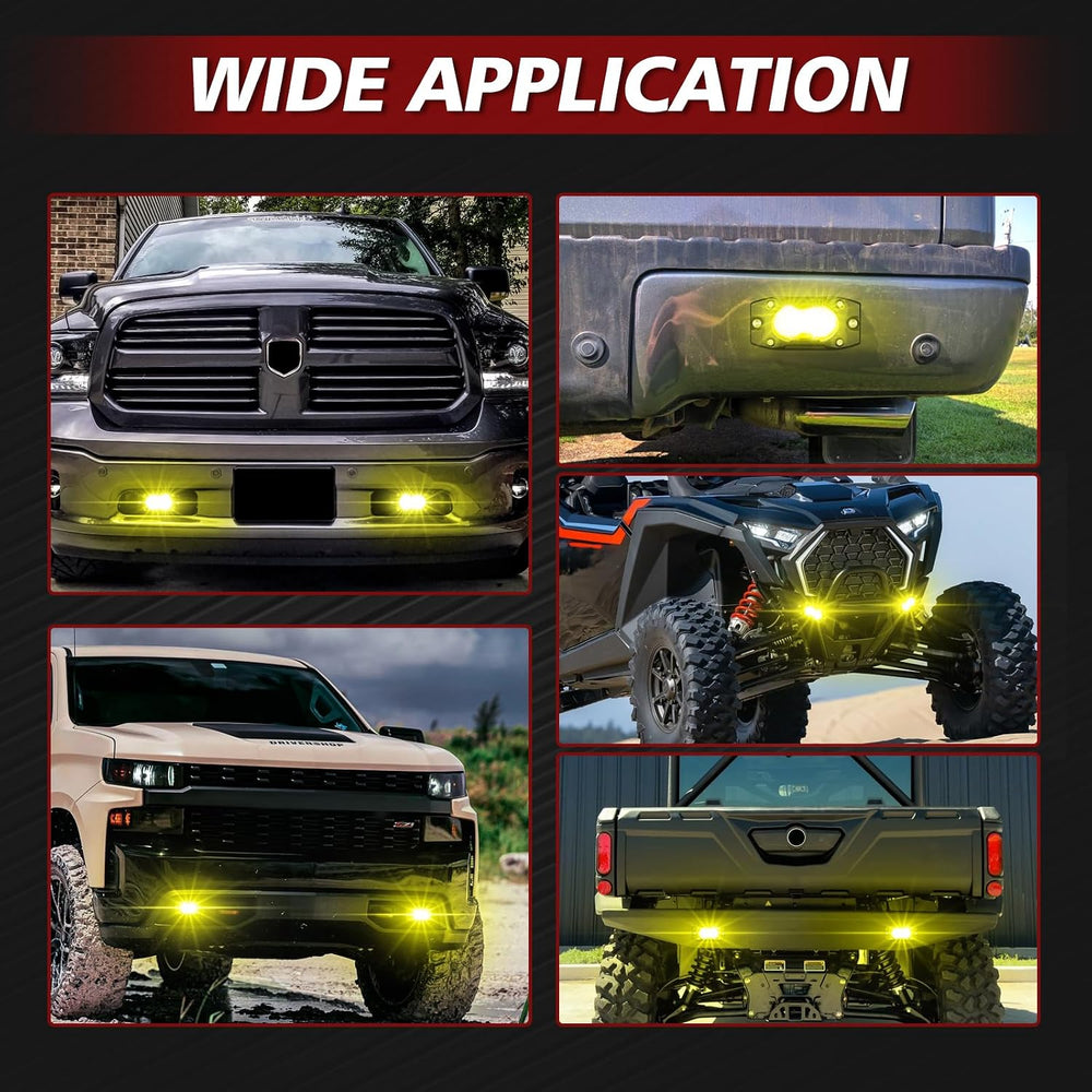 Yellow LED Pods Flush Mount Off Road Lights Driving Fog Light Bar