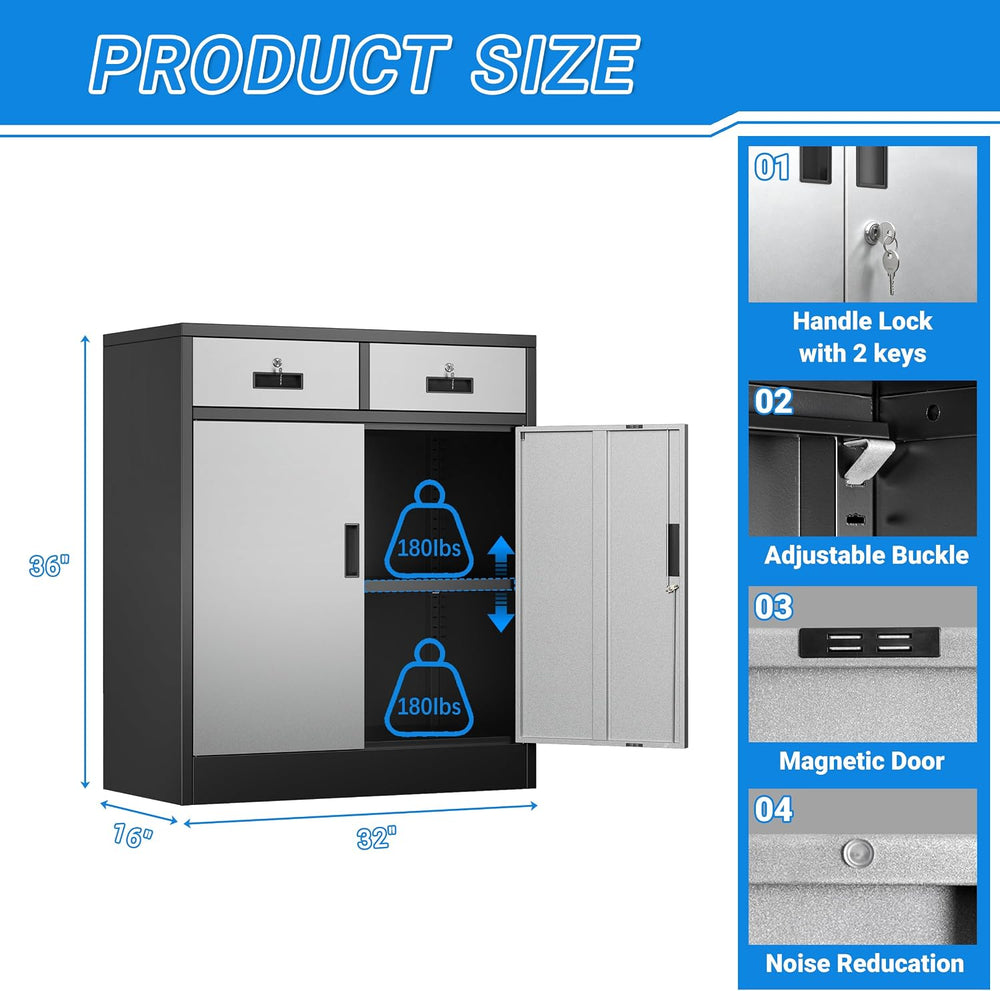 BESFUR Metal Storage Cabinet with Doors and Shelves, 36" H Locking Stora...