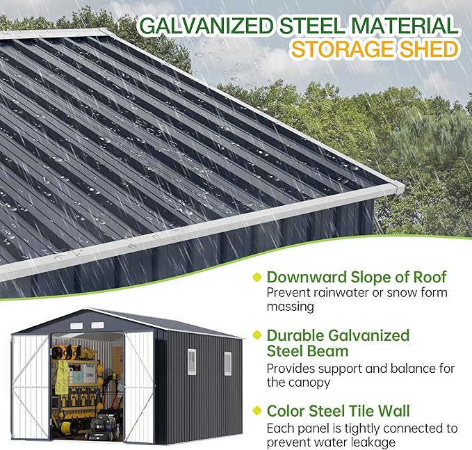 Breezz Outdoor Storage Shed 10 x 12 ft. Utility Tool Shed Metal Storage Garden
