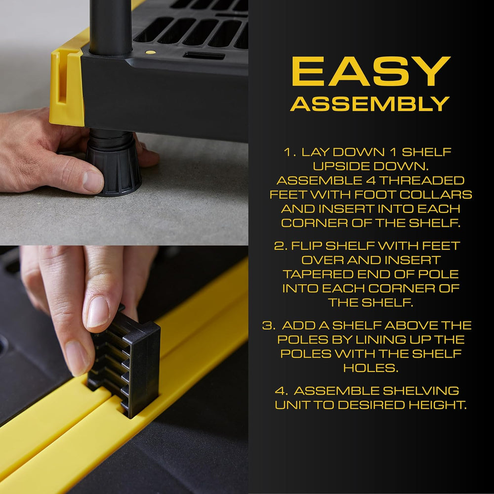 BLACK & YELLOW 4-Tier Plastic Shelving Unit for Garage, 100 lbs/shelf