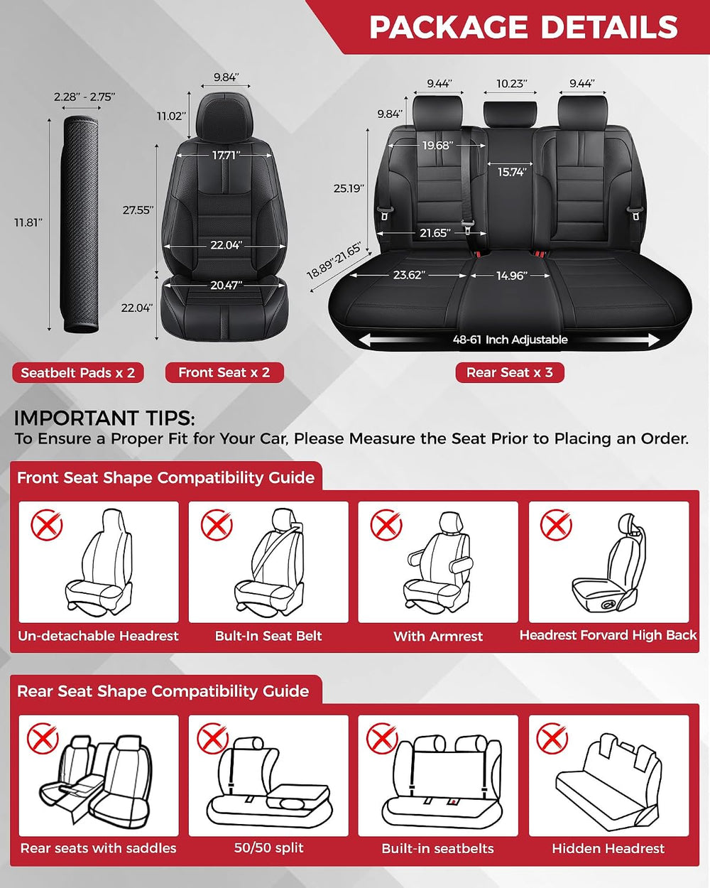 FREESOO Seat Covers Full Set for Cars Trucks SUV, Black