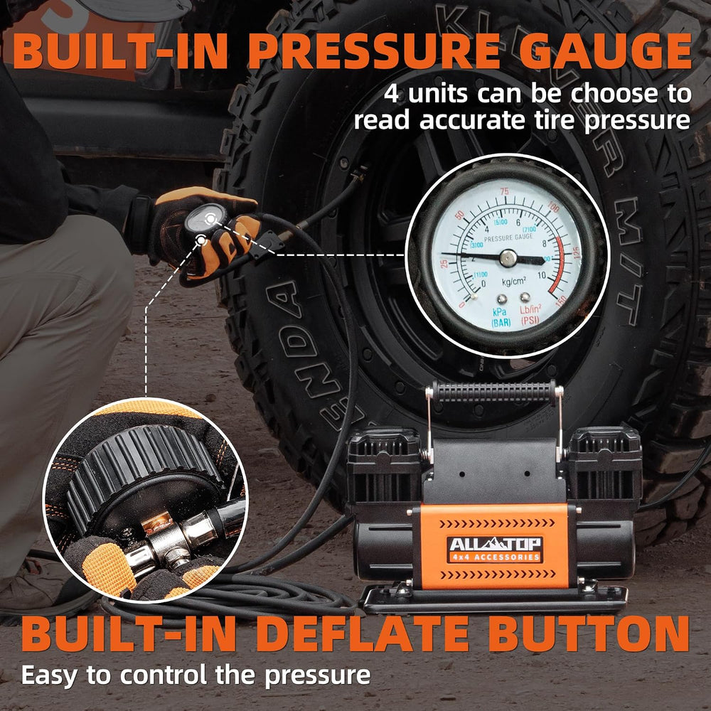 ALL-TOP Air Compressor Kit, Dual Cylinder 12V Portable Inflator 12.35 ft³/Min...