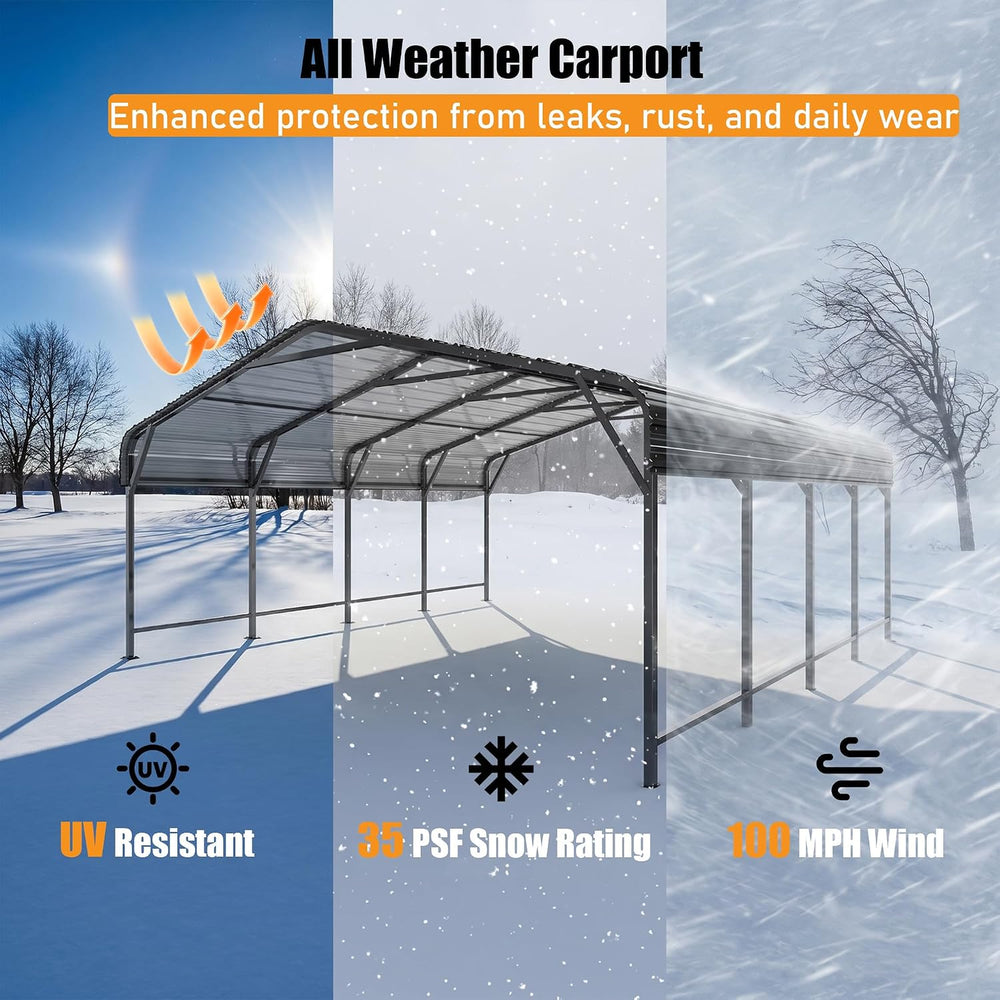 MNLR 20x20 FT Heavy Duty Metal Carport with Galvanized Steel