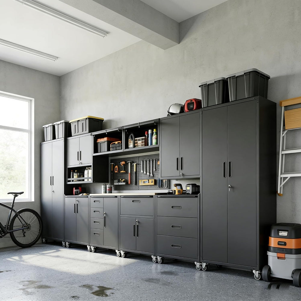 10-Piece Heavy Duty Steel Garage Cabinet System | All-in-One Modular Garage C...
