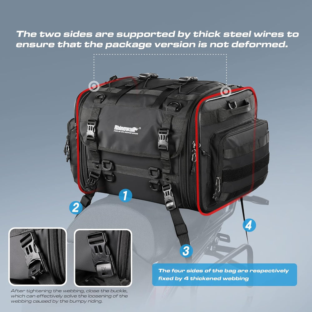 Rhinowalk Motorcycle Tail Bag, Expandable Motorcycle Travel Luggage Bags 60L,...