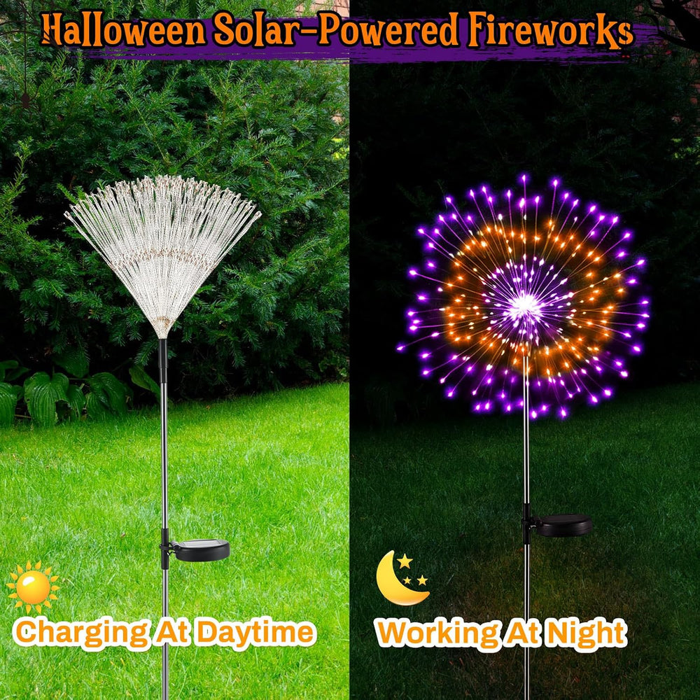 Tujoe 9 Pcs Halloween Solar Firework Lights, Orange Purple Dual