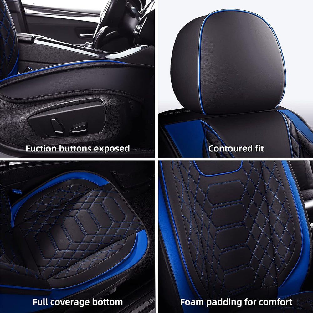 FREESOO Universal Car Seat Covers Full Set Faux Leather Black Blue